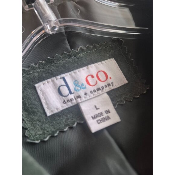 D&Co. Womens Leather Jacket Large Green Button Up - Picture 5 of 6